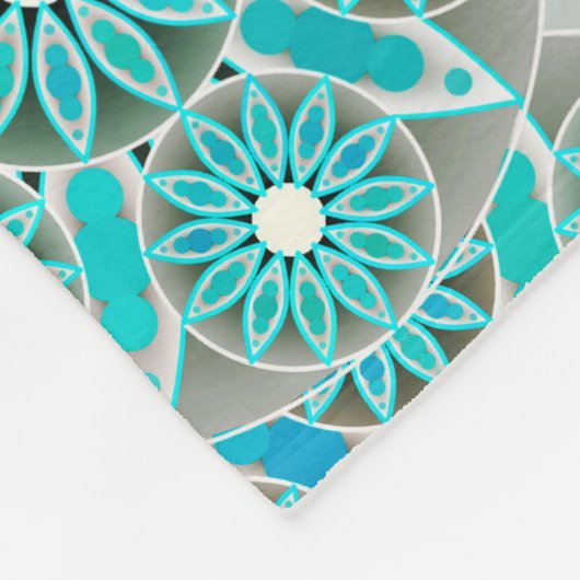 Mandala Pattern, Turquoise, Silver Grey en White Fleece Deken (Hoek)
