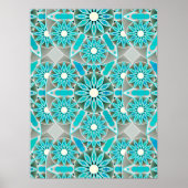 Mandala Pattern, Turquoise, Silver Grey en White Poster (Voorkant)