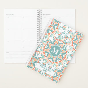 Mandala Peach Blauwgroen gepersonaliseerd Planner