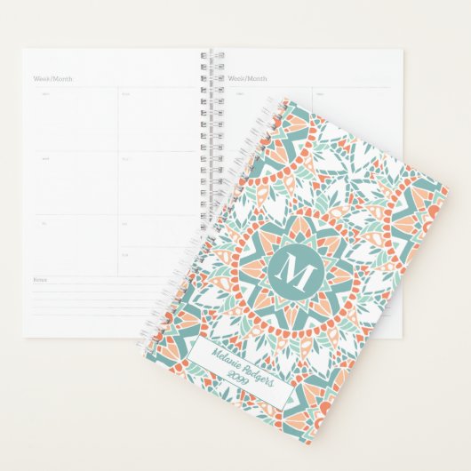 Mandala Peach Blauwgroen gepersonaliseerd Planner (Display)