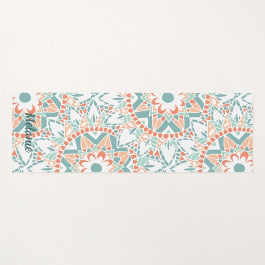 Mandala Peach Blauwgroen monogram Yogamat (Voorkant (horizontaal))