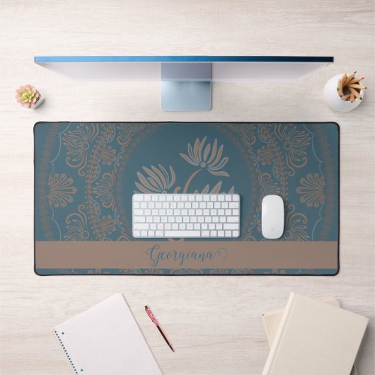 Mandala personnalisé doré et sarcelle de style roc (Bureau 1)