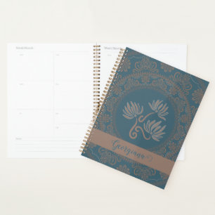 Mandala personnalisé doré et sarcelle rococo à poi