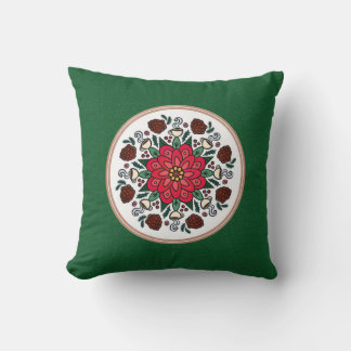 Mandala Poinsettia et pommes de pin Coussin