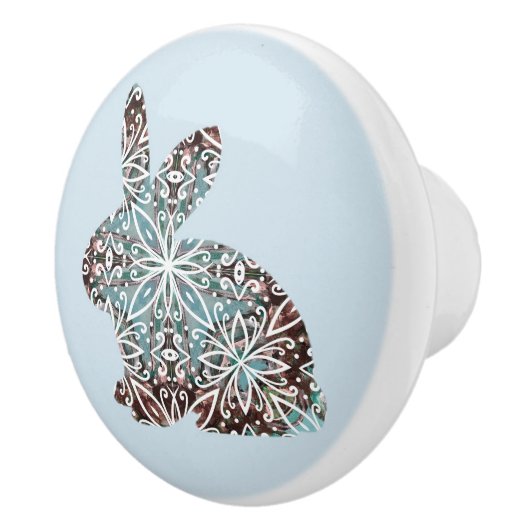 Mandala Rabbit Chocolate and Blues Keramische Knop (Rechts)
