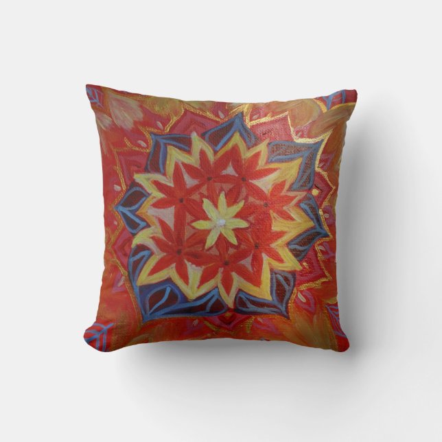 Mandala Red Floral Cushion Kussen (Voorkant)