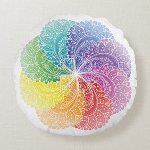 Mandala regenboogmeditatie rond kussen