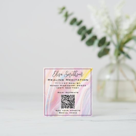 Mandala Reiki Genezende Meditatie Blush Roze Paste Vierkante Visitekaartje (Staand voorkant)