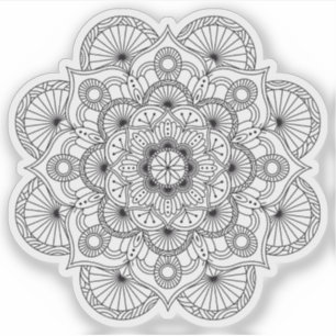 Mandala Retro handgetekende organische zwart en wi Sticker