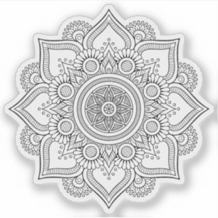 Mandala Retro met de hand getekende zwart-wit bloe Sticker