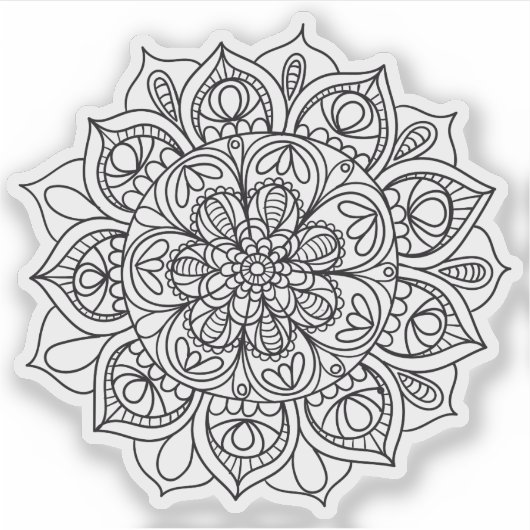 Mandala Retro met de hand getekende zwart & witte Sticker (Voorkant)
