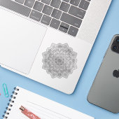 Mandala Retro met handgetekend organisch zwart-wit Sticker (Laptop met iPhone)