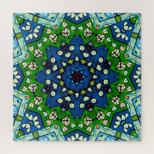 Mandala Retro Mosaic Green Blue Pattern Legpuzzel