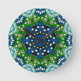 Mandala Retro Mosaic Green Blue Pattern Ronde Klok