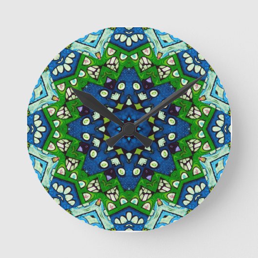 Mandala Retro Mosaic Green Blue Pattern Ronde Klok (Voorkant)