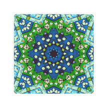 Mandala Retro Mosaic Vert Motif bleu