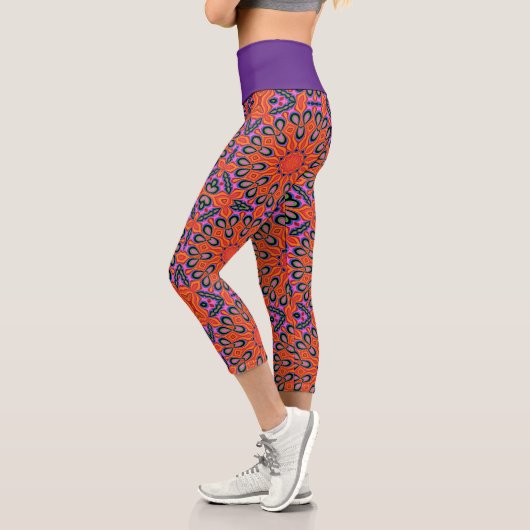 Mandala Retro Orange Psychedelic Yoga leggings (Gauche)