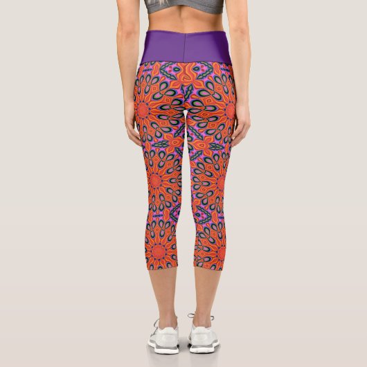 Mandala Retro Orange Psychedelic Yoga leggings (Verso)