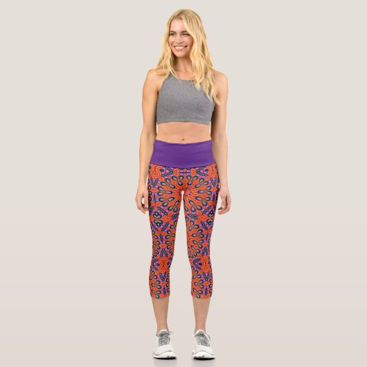Mandala Retro Orange Psychedelic Yoga leggings (Recto)