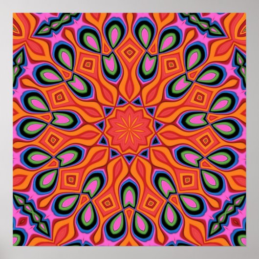 Mandala Retro Oranje Hipster Decor Poster (Voorkant)