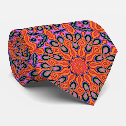 Mandala Retro Oranje Hipster Decor Stropdas (Opgerold)