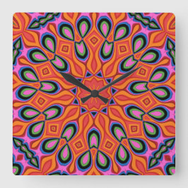 Mandala Retro Oranje Hipster Decor Vierkante Klok