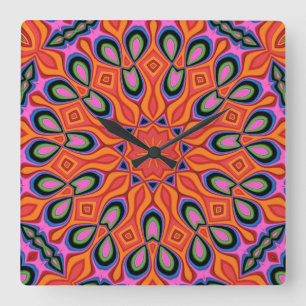 Mandala Retro Oranje Hipster Decor Vierkante Klok