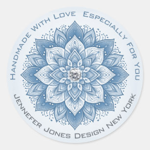 Mandala Rhinestone Pastel Baby Sky Blue Handgemaak Ronde Sticker