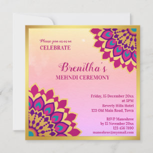 Mandala rose mariage indien mehndi Invitation