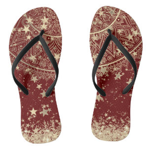 Mandala scannen met gouden sterren op rood teenslippers