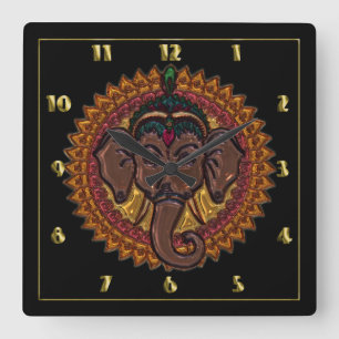 Mandala Schattige Elephant Metallizer Vierkante Klok