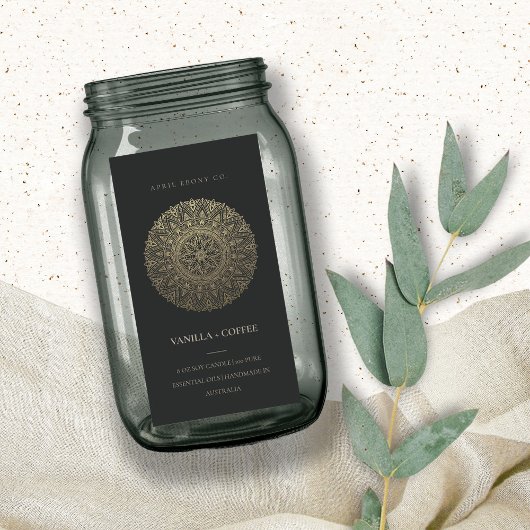MANDALA SILVER BLEEK GOLD BLACK CANDLE ETIKET