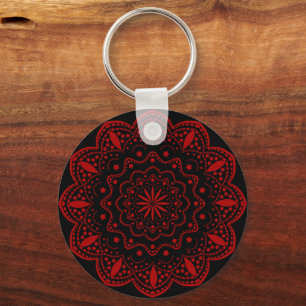 Mandala Sleutelhanger Zwart en Rood
