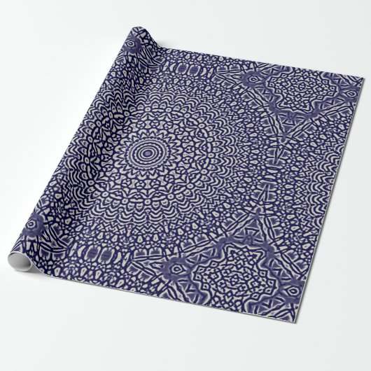 Mandala Smudge Waterverf Dark Blue Pattern Cadeaupapier (Uitgerold)