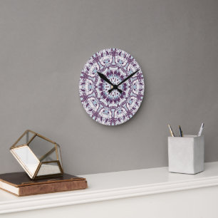 Mandala Spirituele Kaleidoscoop Blauw Paars Wit. Ronde Klok