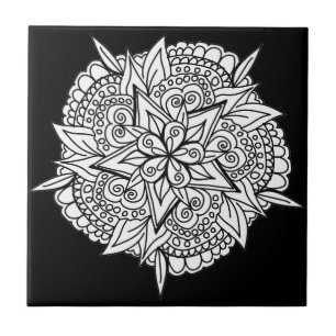 Mandala Star Flower Zwart-wit Keramische Tegel Tegeltje
