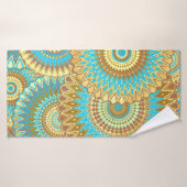 Mandala superposé bleu marron or (Serviette de bain)