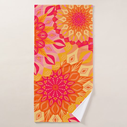 Mandala superposé orange rose jaune (Serviette de bain)