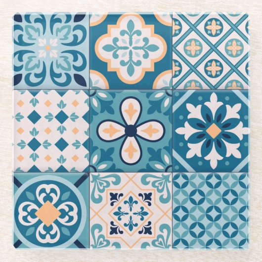 Mandala Tegel Pattern Glazen Onderzetter (Voorkant)