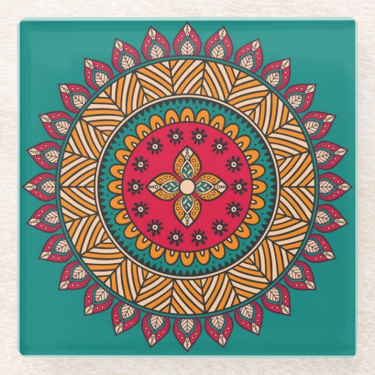 Mandala Tegel Pattern Glazen Onderzetter (Voorkant)