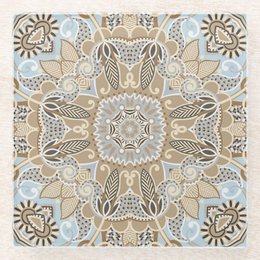 Mandala Tegel Pattern Glazen Onderzetter (Voorkant)