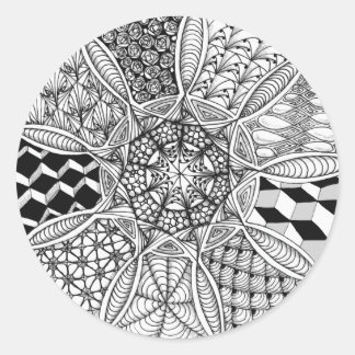 Mandala Tekening in Zwart-Wit Ronde Sticker