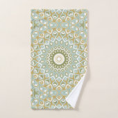 Mandala Terrien en Vert, Or et Bleu Clair (Serviette à main)