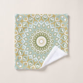 Mandala Terrien en Vert, Or et Bleu Clair (Gant de toilette)