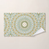 Mandala Terrien en Vert, Or et Bleu Clair (Serviette à main)