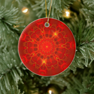 Mandala Thin Lines Warm Colors Red Background Keramisch Ornament