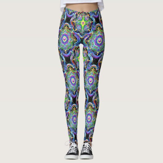 Mandala Universum Psychedelische Kleuren Leggings (Voorkant)