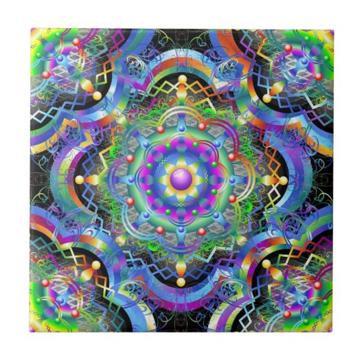 Mandala Universum Psychedelische Kleuren Tegeltje (Voorkant)