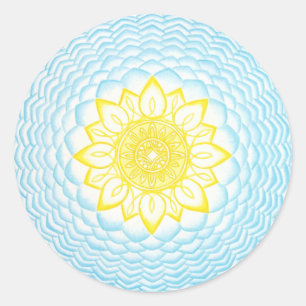 Mandala van Bescherming Blauw Geometrisch Ronde Sticker