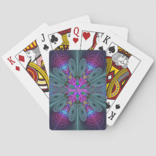 Mandala van centrumkleurige kunst met roze naam pokerkaarten